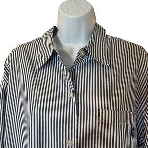 Liz Claiborne Sport L/Sleeve Button Down Turn Down Collar Blue/White Size XL Top